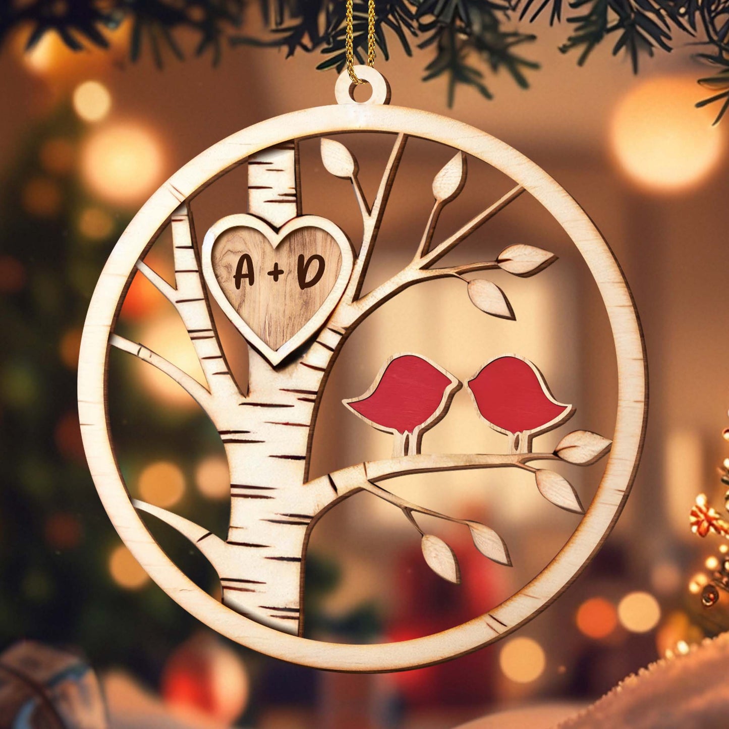 Carved Love With Birds In Birch Tree