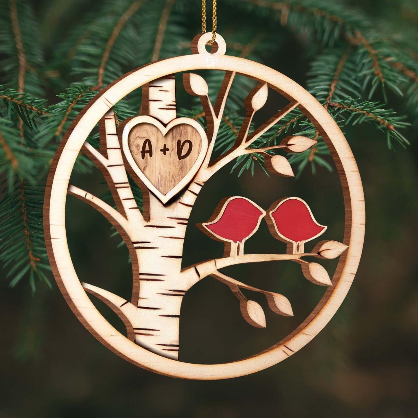 Carved Love With Birds In Birch Tree