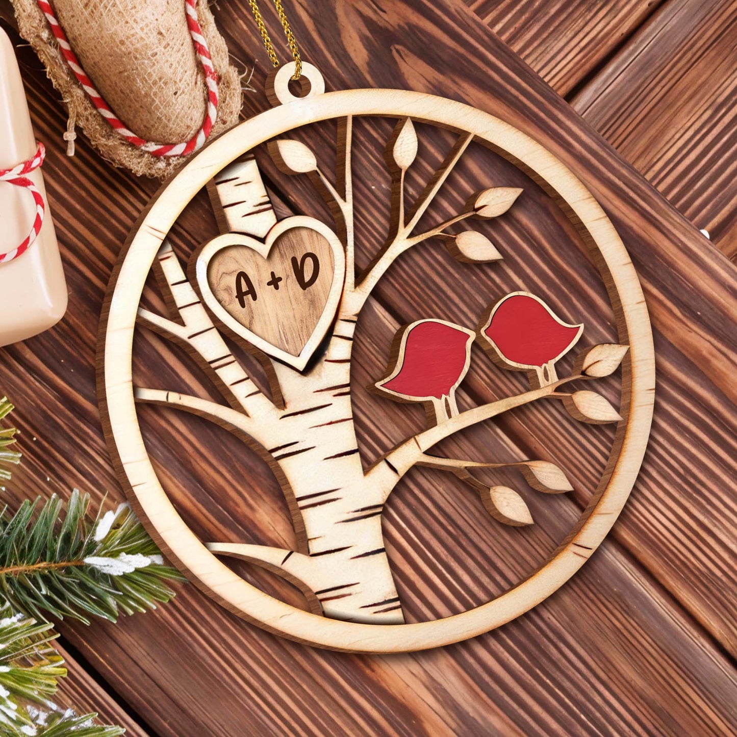 Carved Love With Birds In Birch Tree