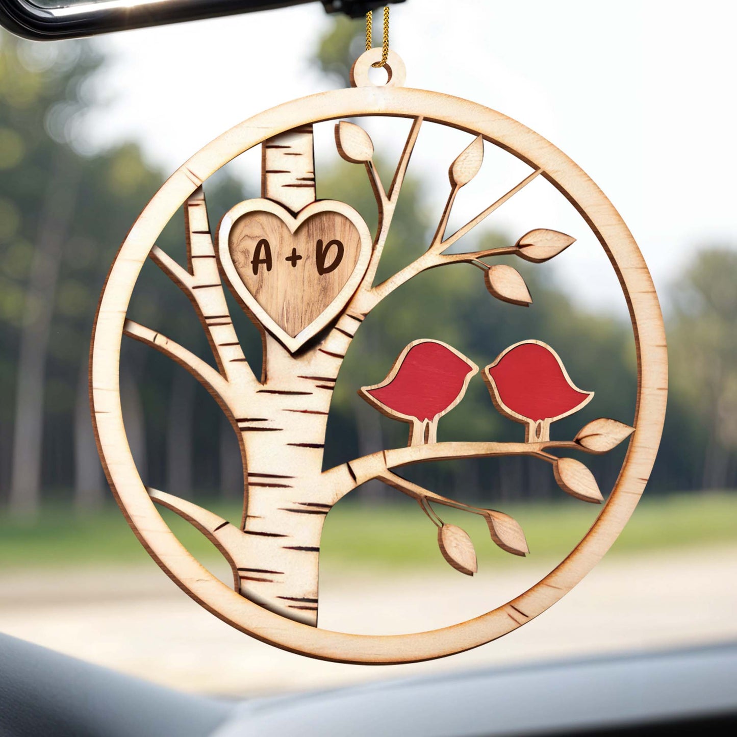 Carved Love With Birds In Birch Tree