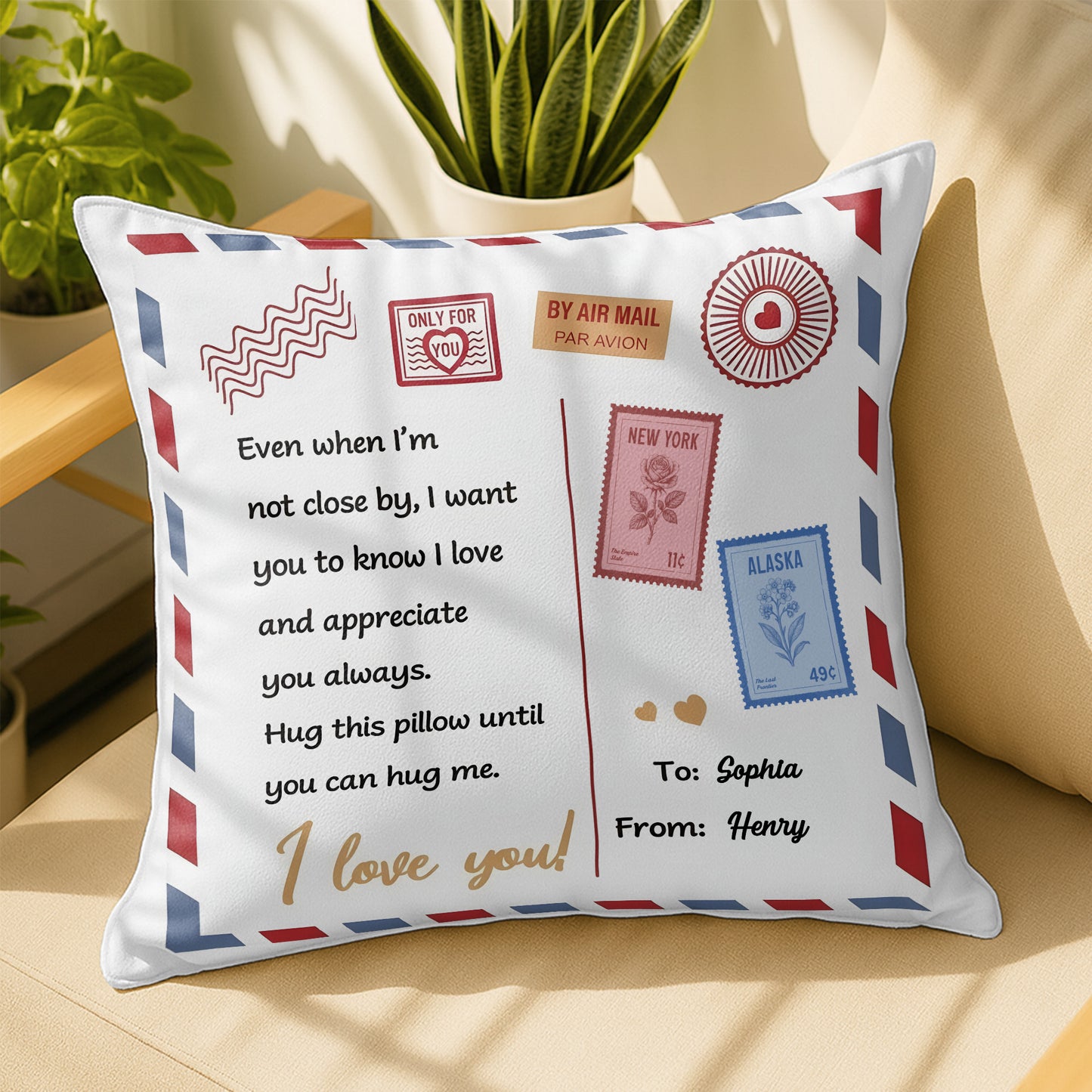 Hug This Pillow Until You Can Hug Me, Air Mail Design