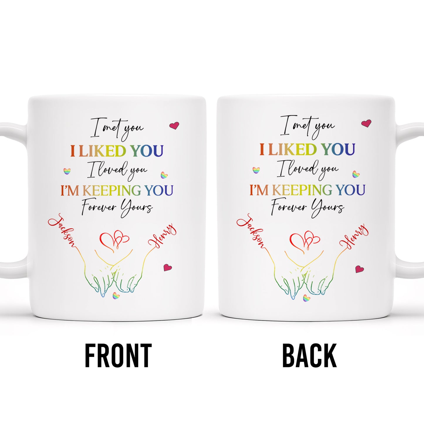 I Met You I Liked You I Loved You Forever Yours Hearts And Hands Mug