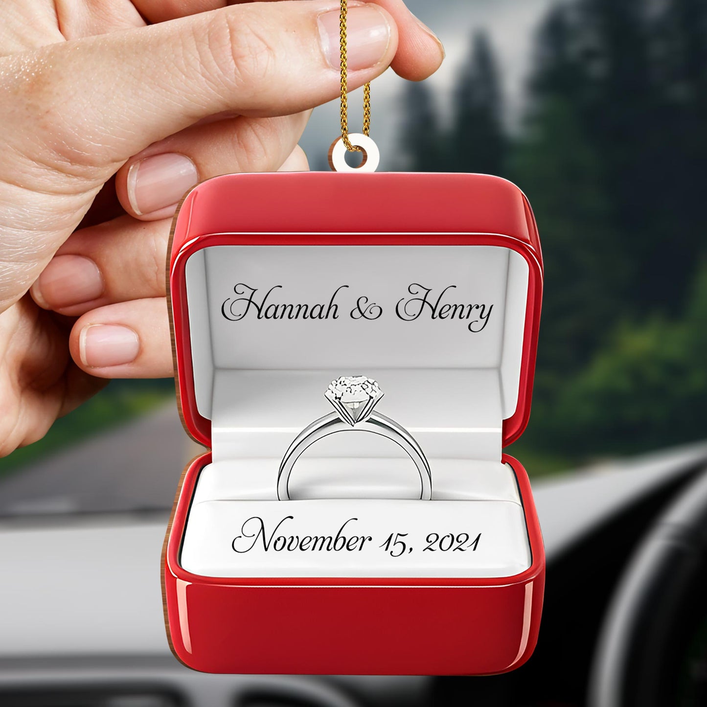 Celebrate Love And Commitment With Customized Engagement Ring Box - Personalized Custom Wood Ornament, Custom Shaped - CPL126_WDO