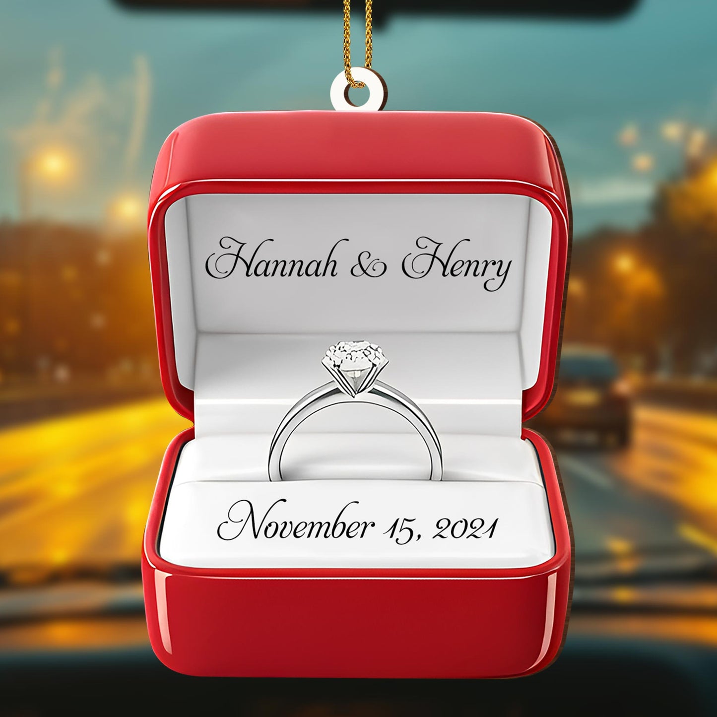 Celebrate Love And Commitment With Customized Engagement Ring Box - Personalized Custom Wood Ornament, Custom Shaped - CPL126_WDO