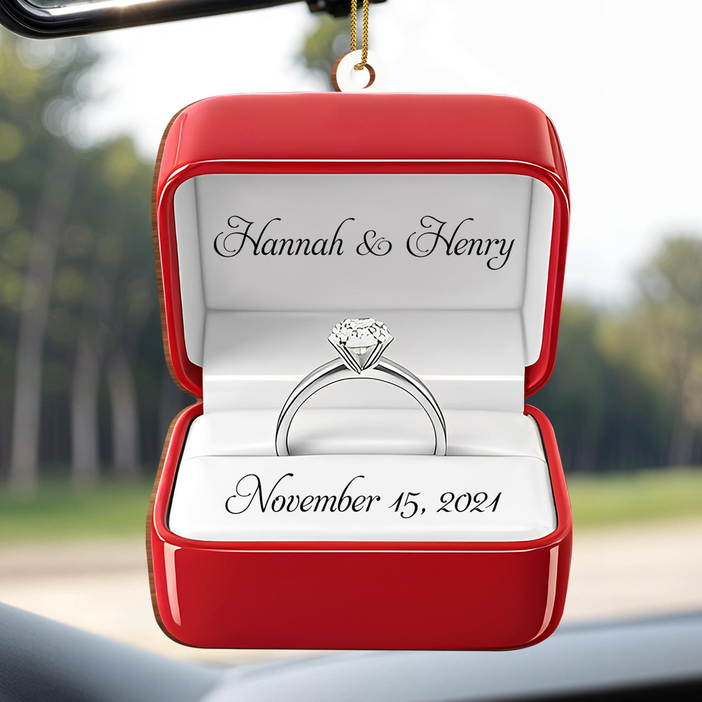 Celebrate Love And Commitment With Customized Engagement Ring Box - Personalized Custom Wood Ornament, Custom Shaped - CPL126_WDO