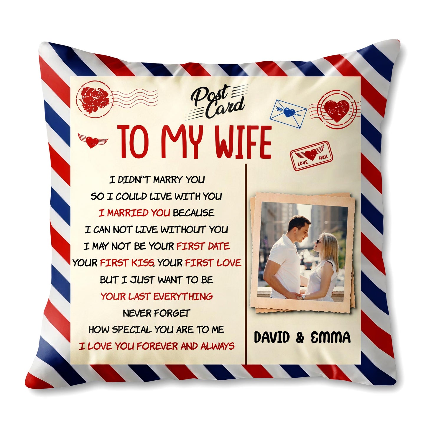 To My Wife, Postcard Design With Stripes And Photo Frame