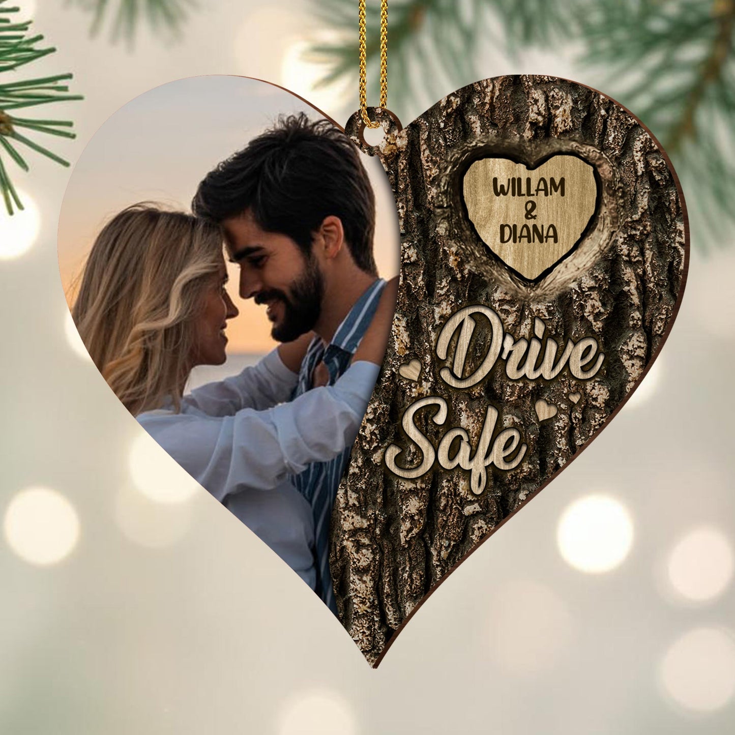 Drive Safe Heart Shaped Custom Wood Ornament