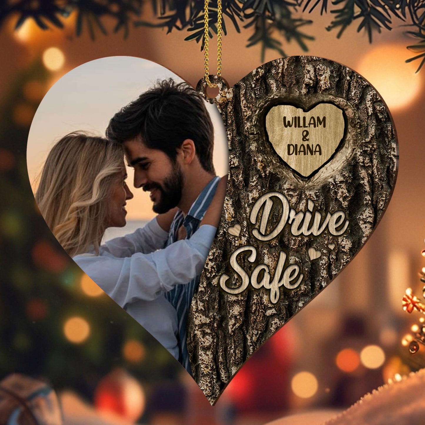 Drive Safe Heart Shaped Custom Wood Ornament
