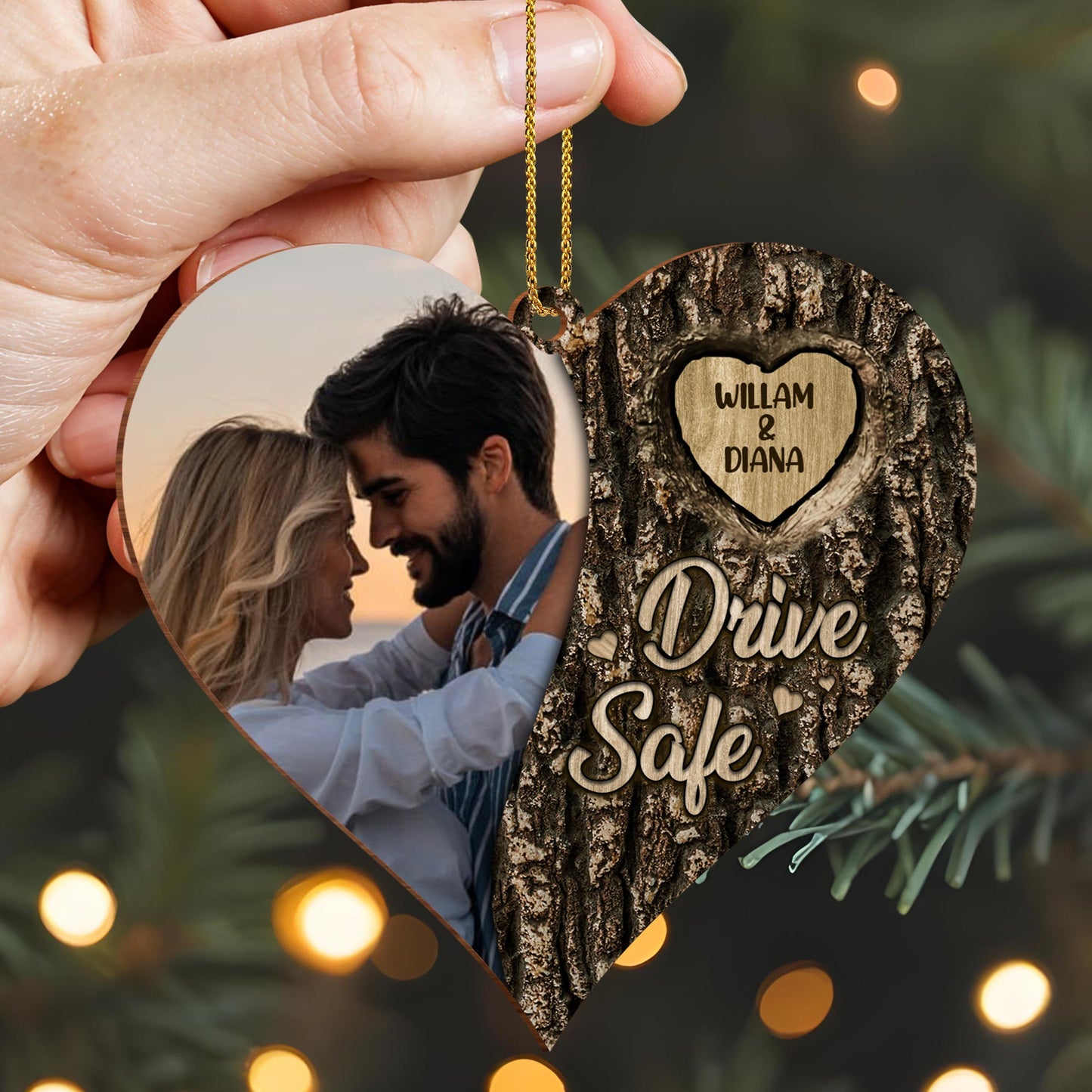 Drive Safe Heart Shaped Custom Wood Ornament