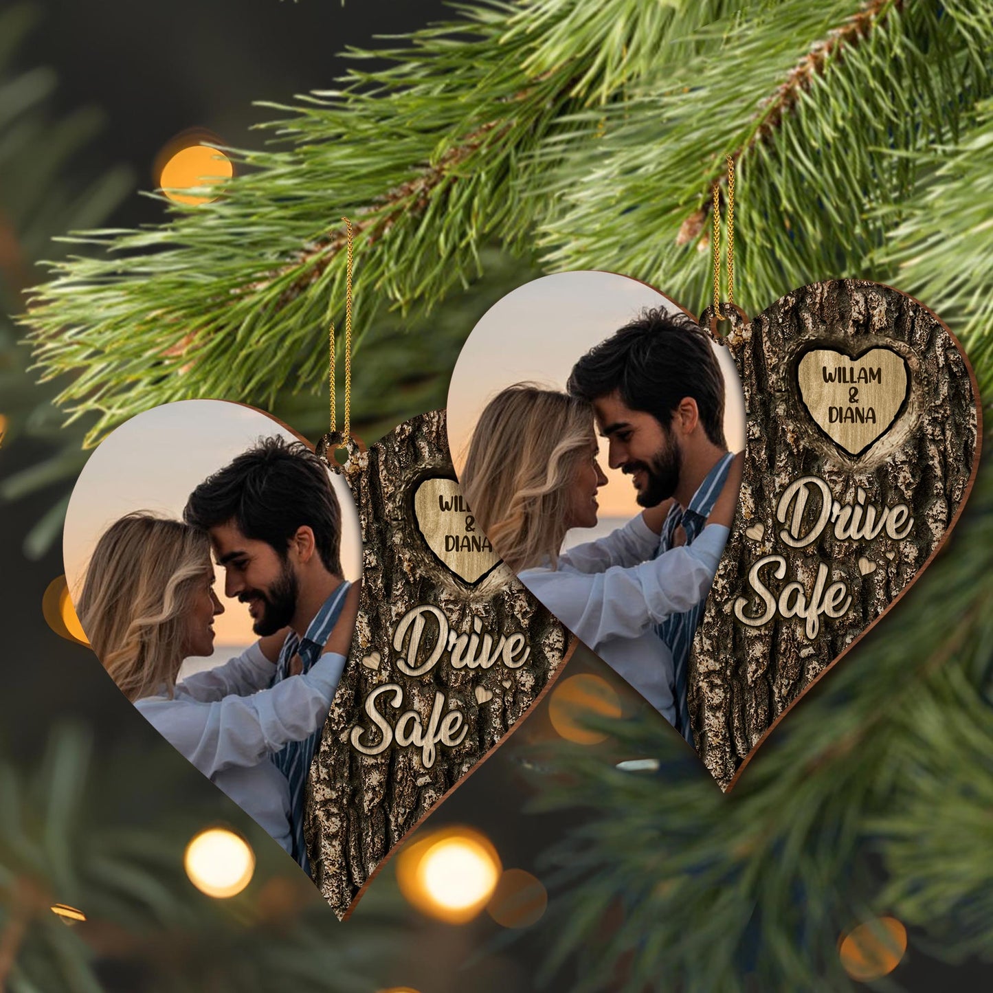 Drive Safe Heart Shaped Custom Wood Ornament