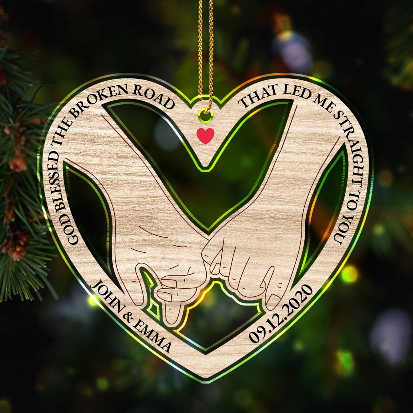 God Blessed The Broken Road, Joined Hands With Heart - Personalized Custom Acrylic Ornament, Christmas Gift - CPL134_ACO