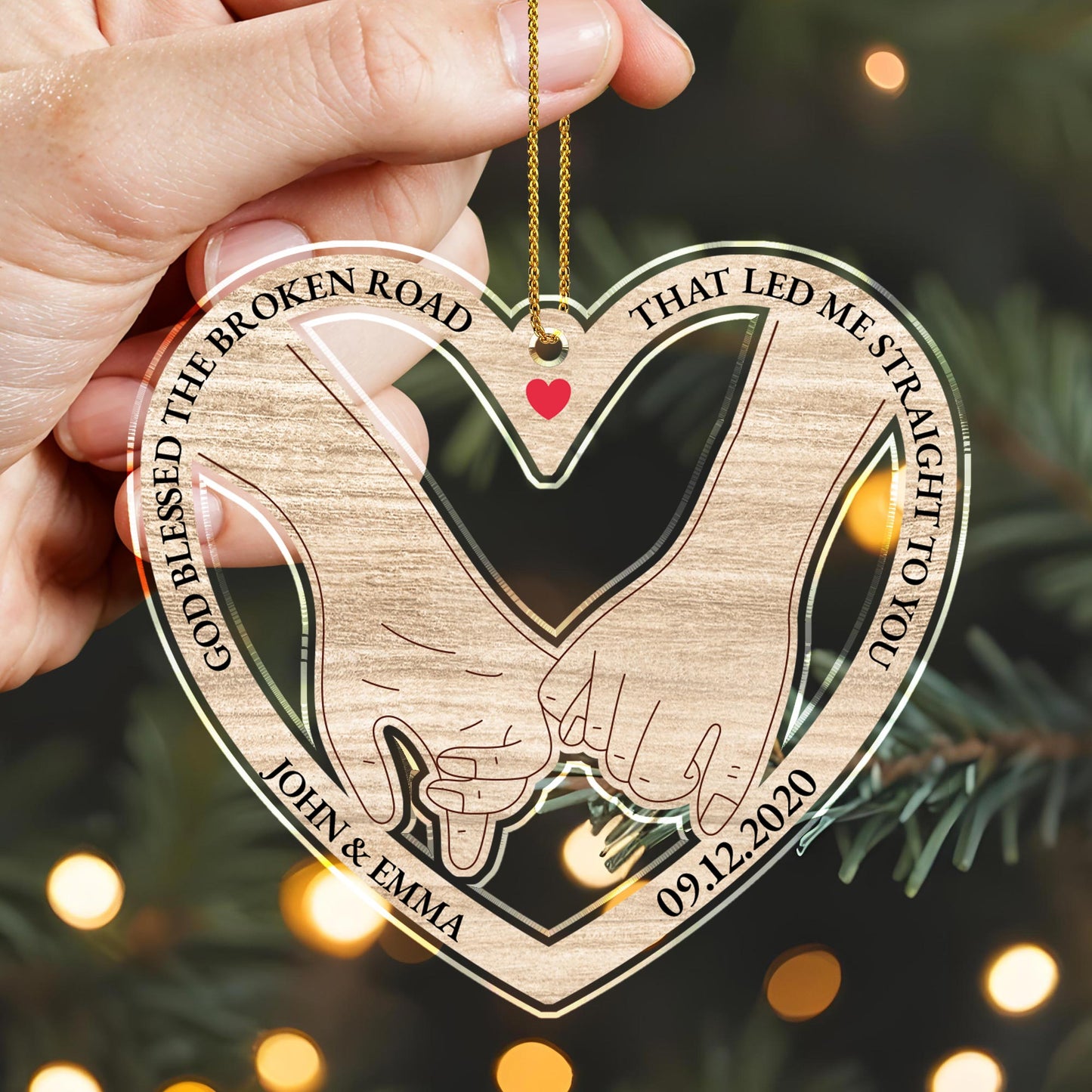 God Blessed The Broken Road, Joined Hands With Heart - Personalized Custom Acrylic Ornament, Christmas Gift - CPL134_ACO