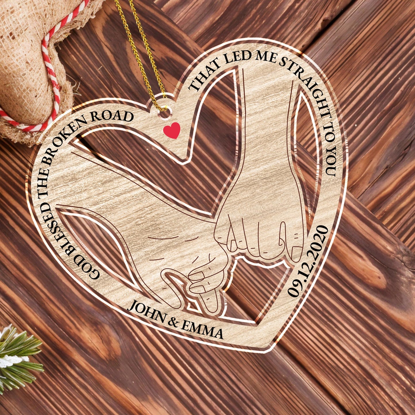 God Blessed The Broken Road, Joined Hands With Heart - Personalized Custom Acrylic Ornament, Christmas Gift - CPL134_ACO