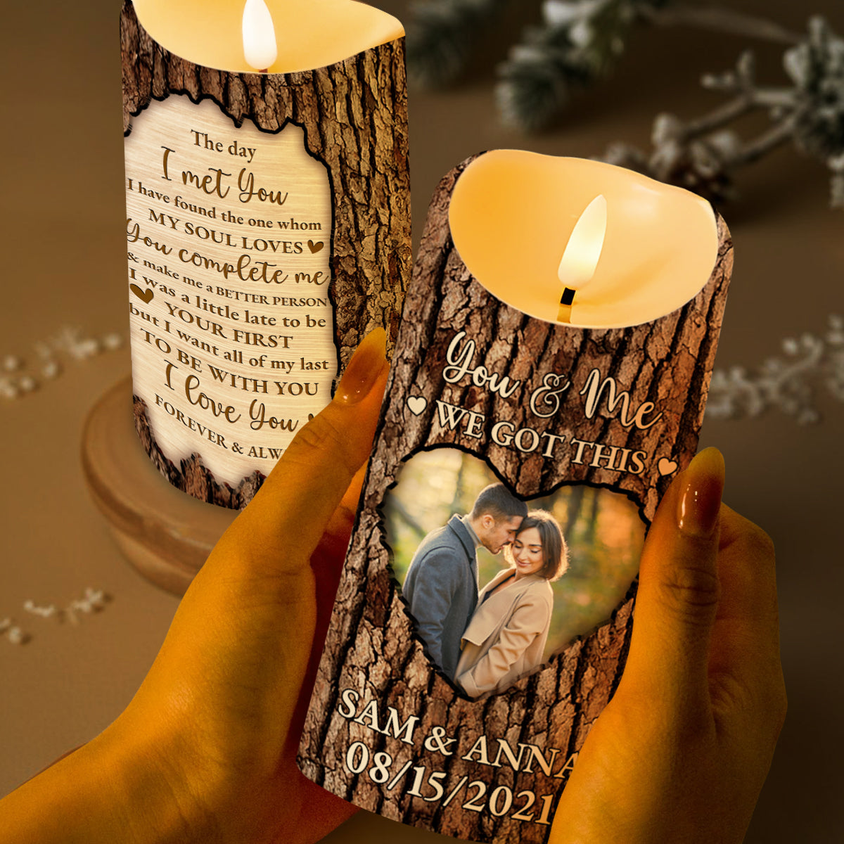 Soul Mate Love Declaration Engraved On Tree Bark Styled Candle