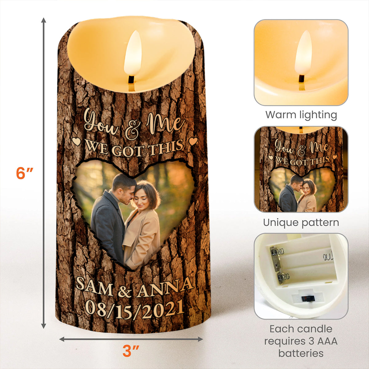 Soul Mate Love Declaration Engraved On Tree Bark Styled Candle