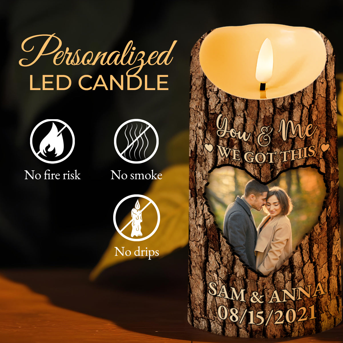 Soul Mate Love Declaration Engraved On Tree Bark Styled Candle