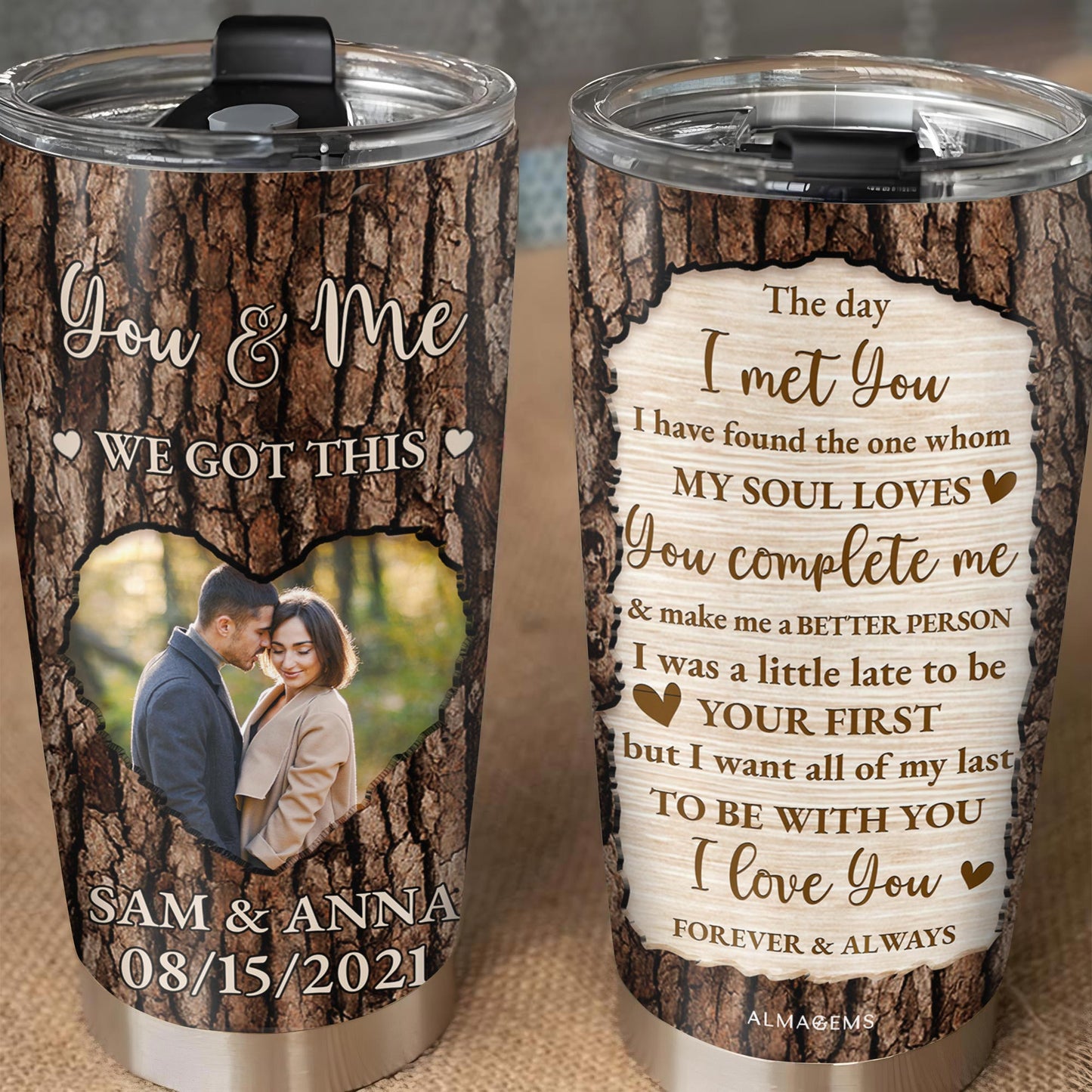 You & Me We Got This, Romantic Love Message With Tree Bark Design