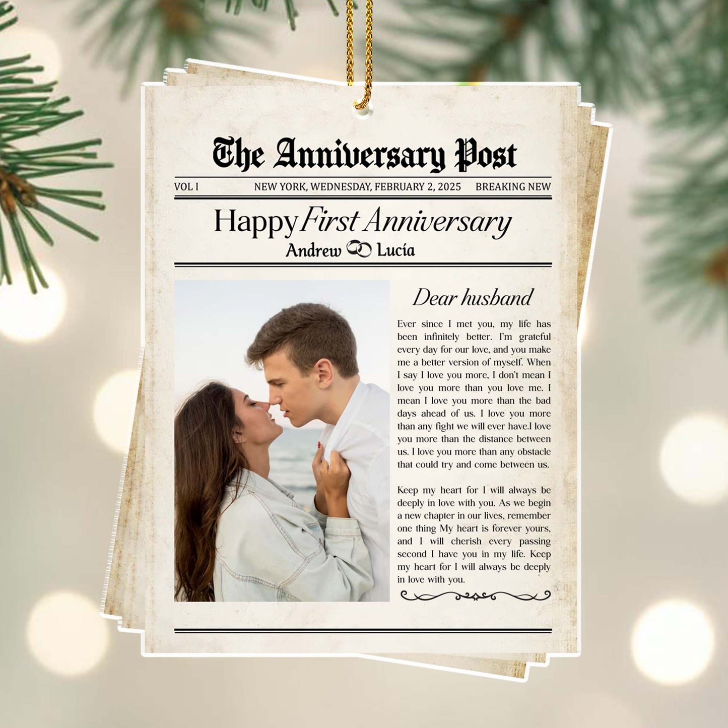 Happy First Anniversary Dear Husband Newspaper Clipping