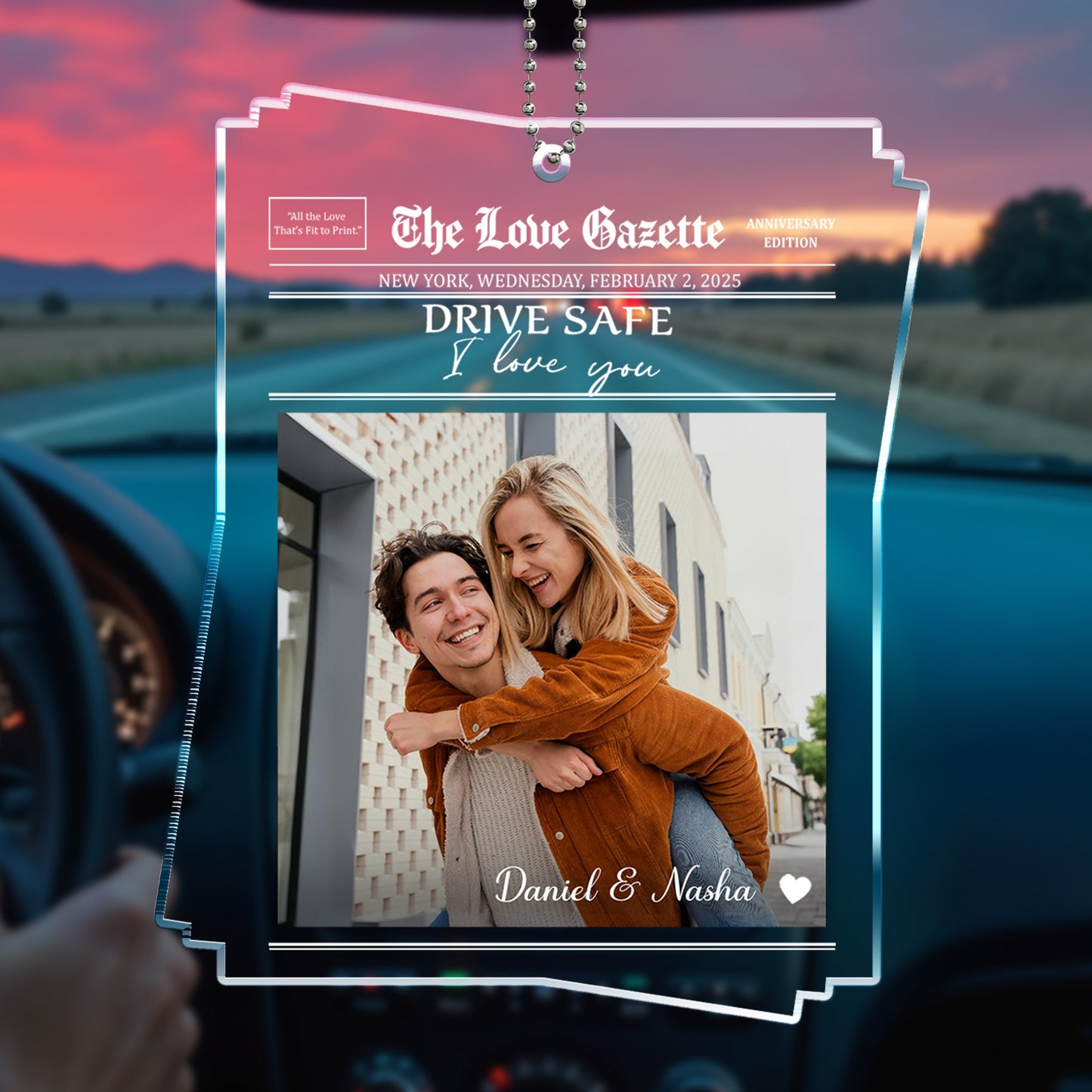 Drive Safe I Love You Newspaper Style Car Ornament