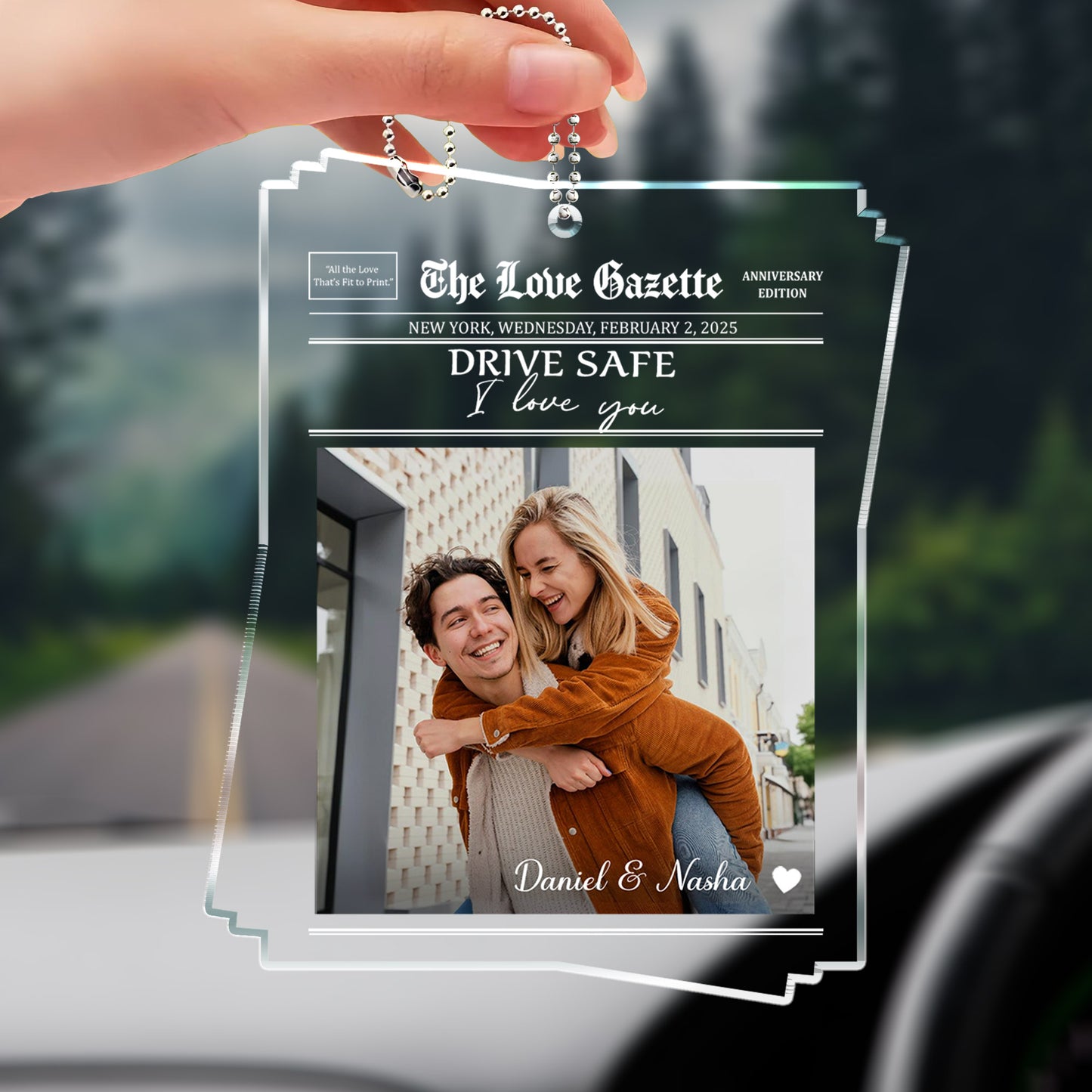 Drive Safe I Love You Newspaper Style Car Ornament