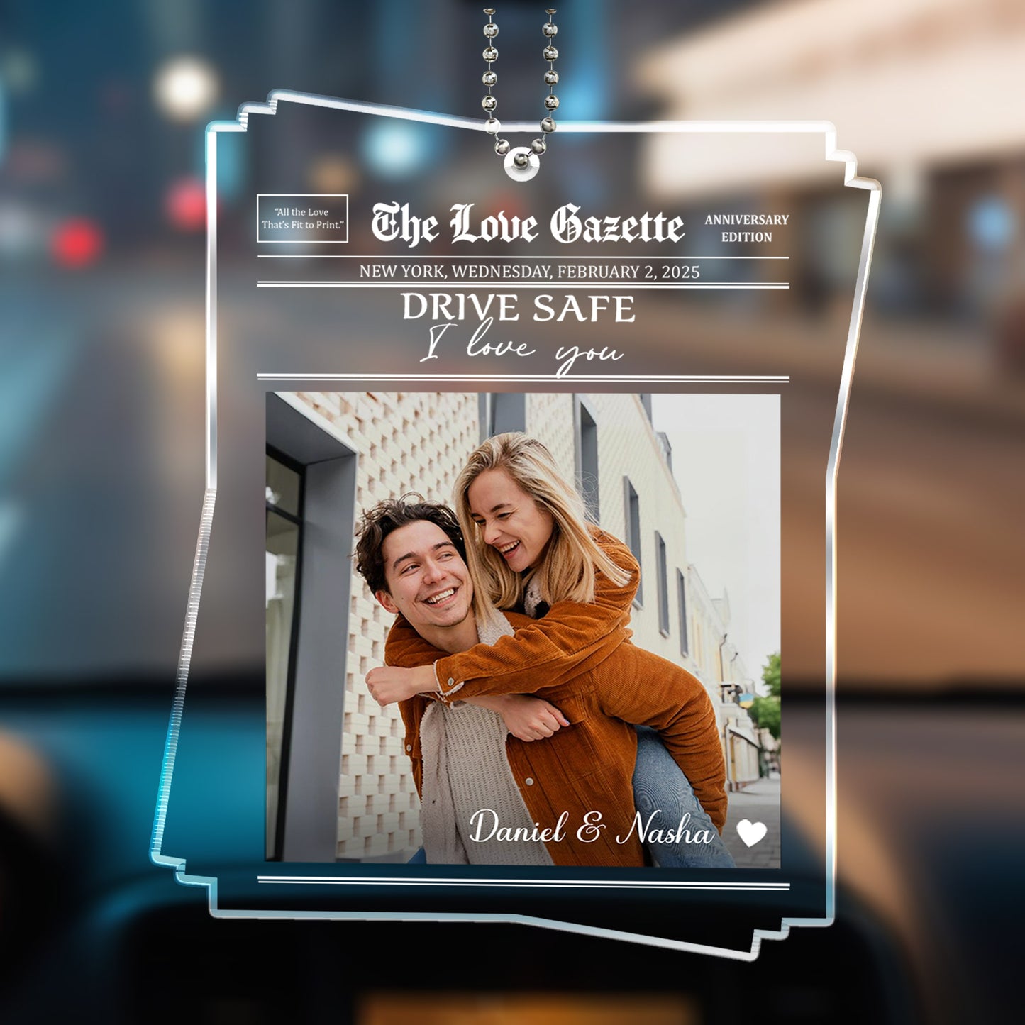 Drive Safe I Love You Newspaper Style Car Ornament
