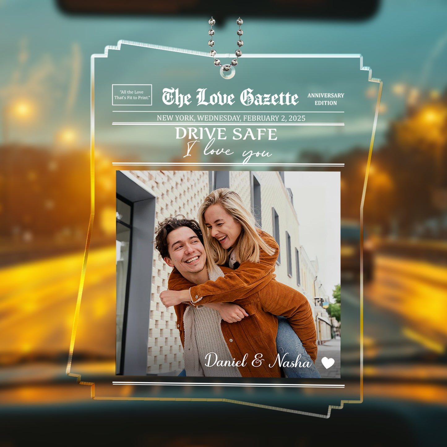Drive Safe I Love You Newspaper Style Car Ornament