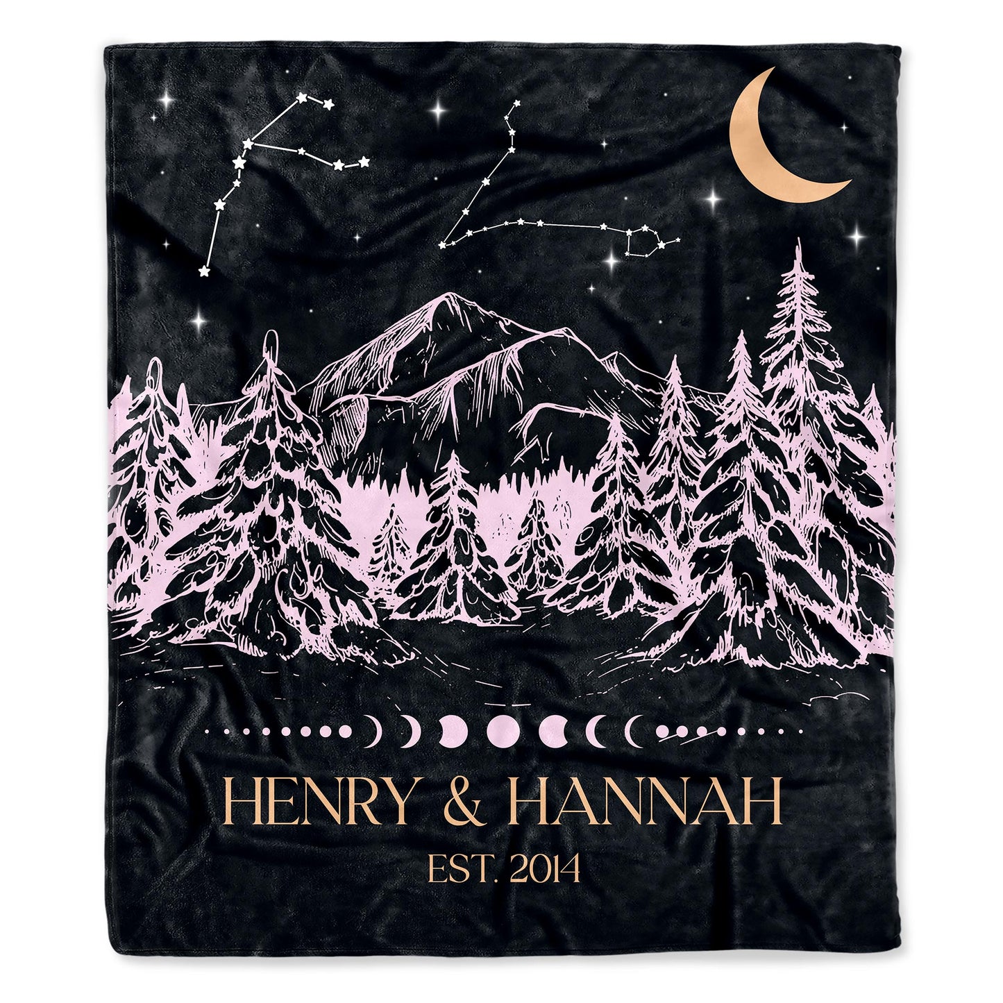 Starry Mountains And Moonlight Nights With Trees And Stars