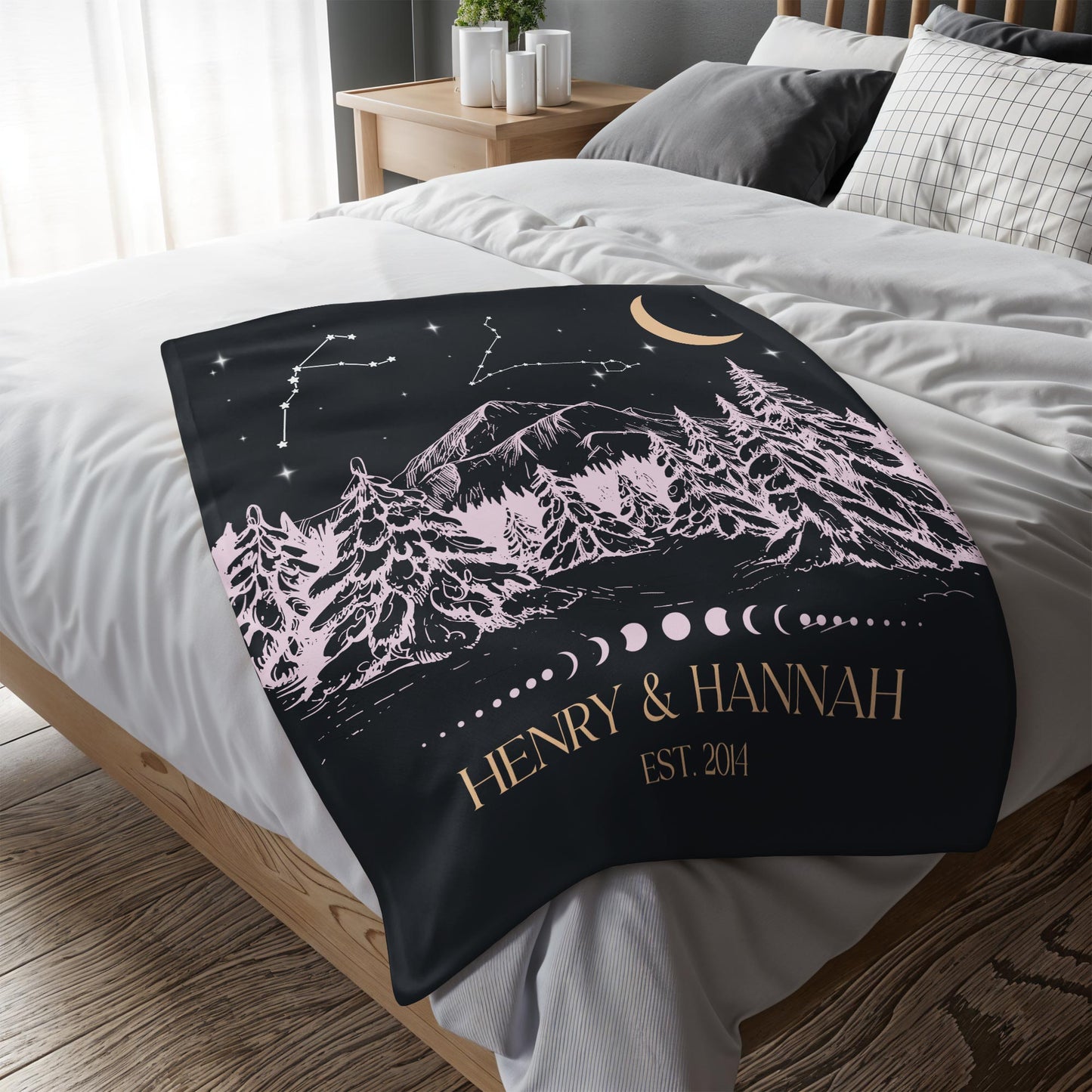 Starry Mountains And Moonlight Nights With Trees And Stars