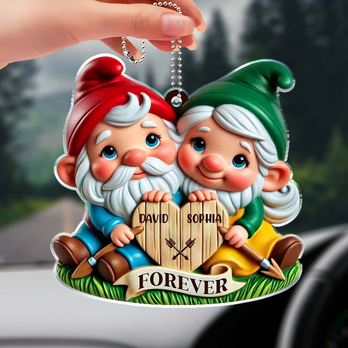 Forever Love Gnomes Holding Sign Custom Ornament
