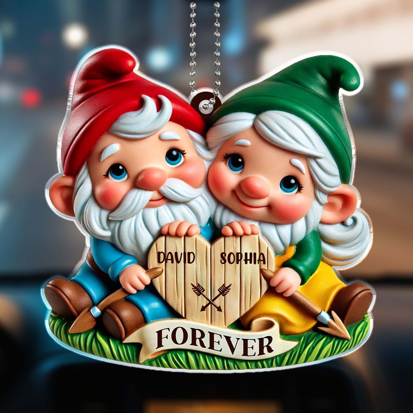 Forever Love Gnomes Holding Sign Custom Ornament