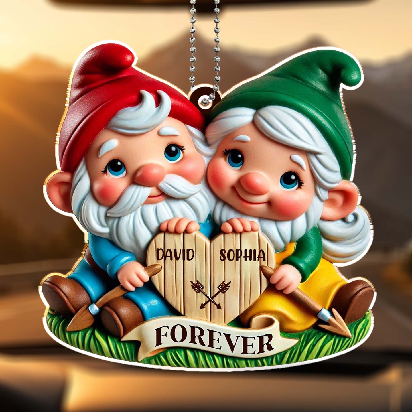 Forever Love Gnomes Holding Sign Custom Ornament