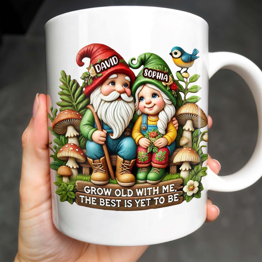 Grow Old With Me Gnome Mug Featuring Birds and Flowers