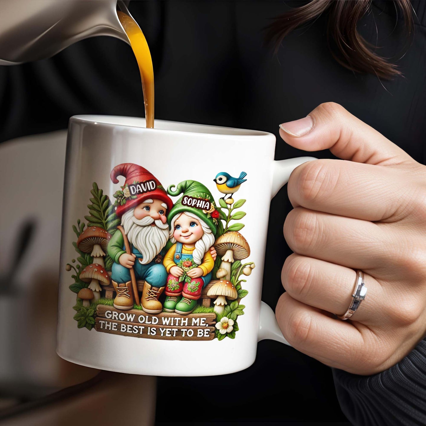 Grow Old With Me Gnome Mug Featuring Birds and Flowers