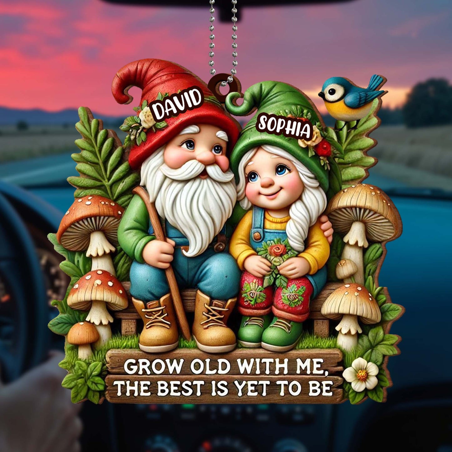 Grow Old With Me, The Best Is Yet To Be Gnome Ornament - Personalized Custom Wood Ornament, Car Hanging Ornament - CPL176_WCA