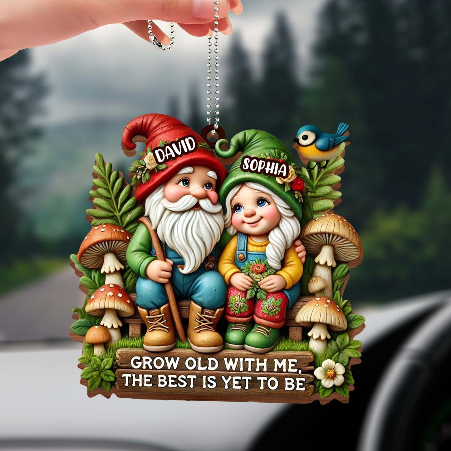 Grow Old With Me, The Best Is Yet To Be Gnome Ornament - Personalized Custom Wood Ornament, Car Hanging Ornament - CPL176_WCA