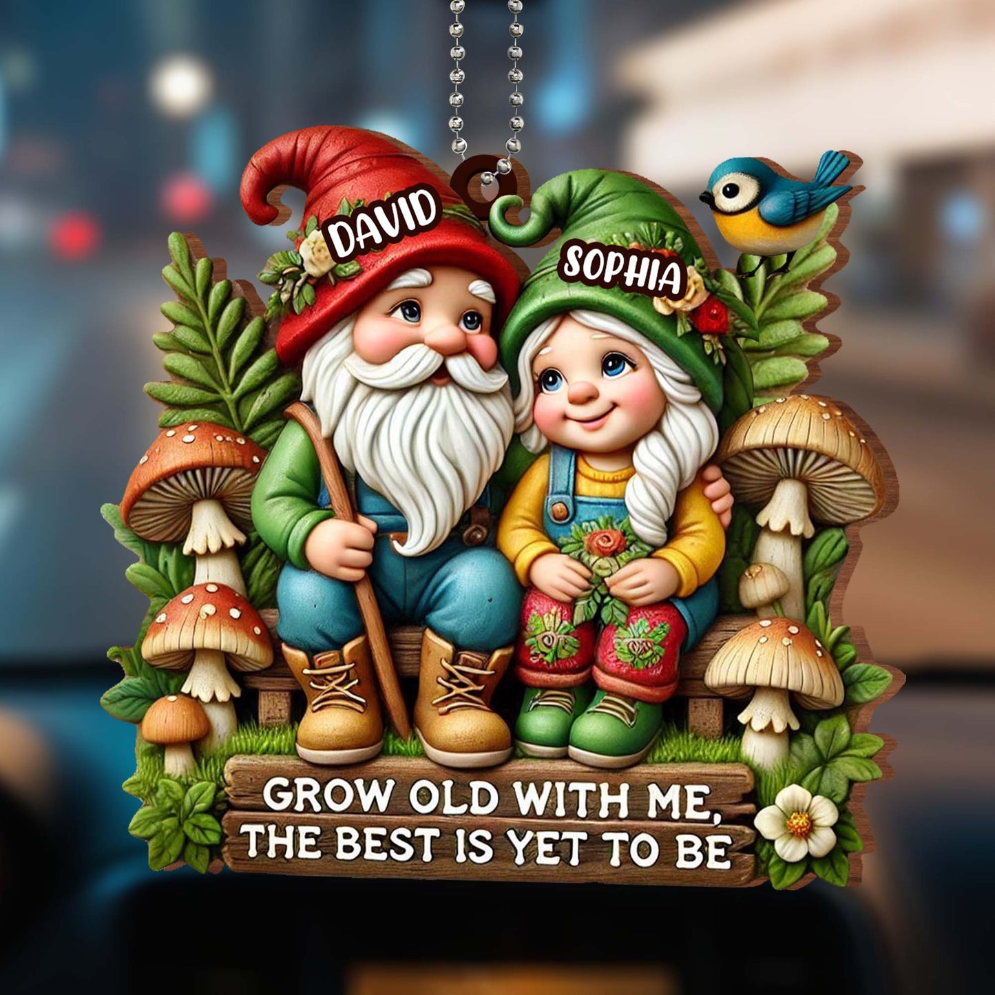 Grow Old With Me, The Best Is Yet To Be Gnome Ornament - Personalized Custom Wood Ornament, Car Hanging Ornament - CPL176_WCA