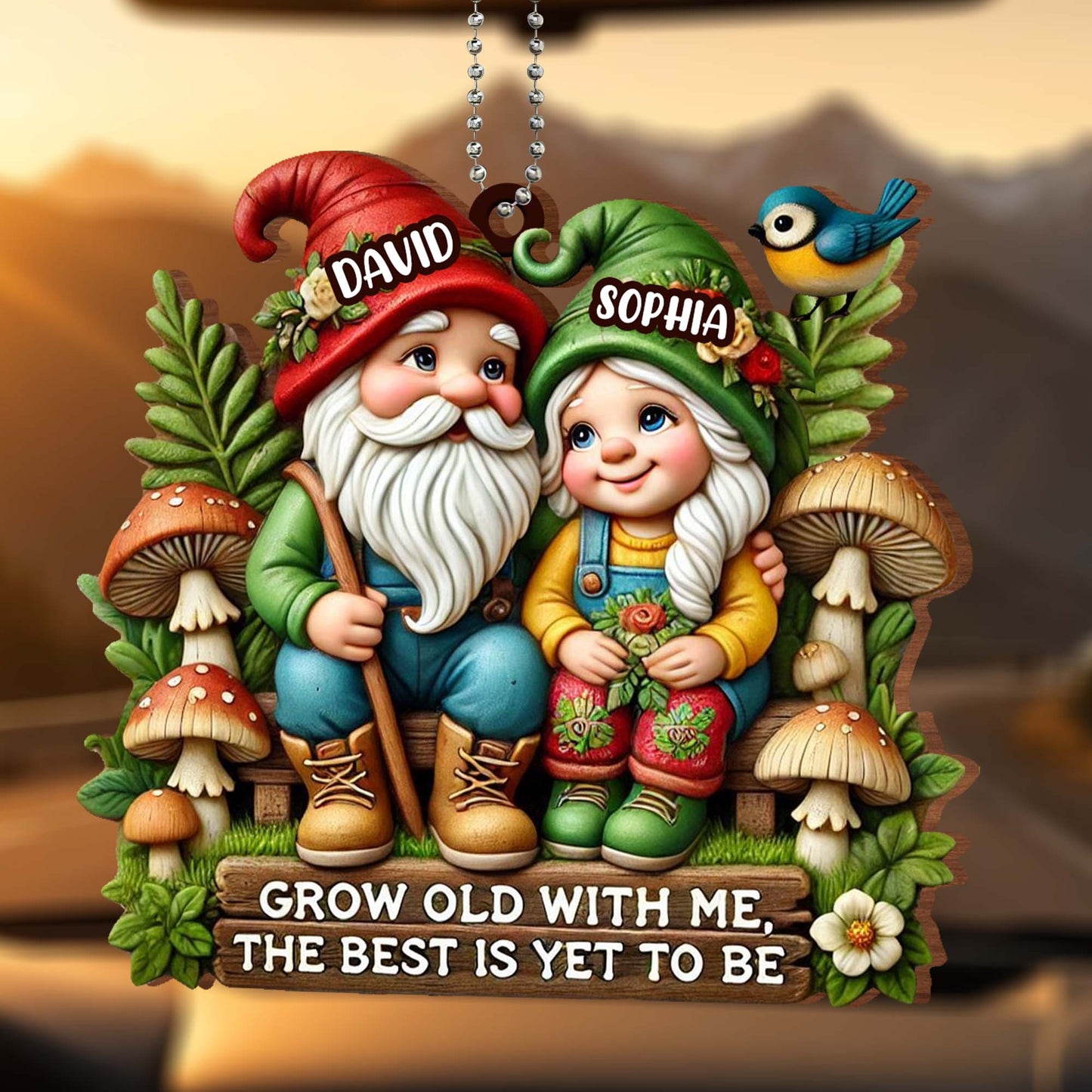 Grow Old With Me, The Best Is Yet To Be Gnome Ornament - Personalized Custom Wood Ornament, Car Hanging Ornament - CPL176_WCA