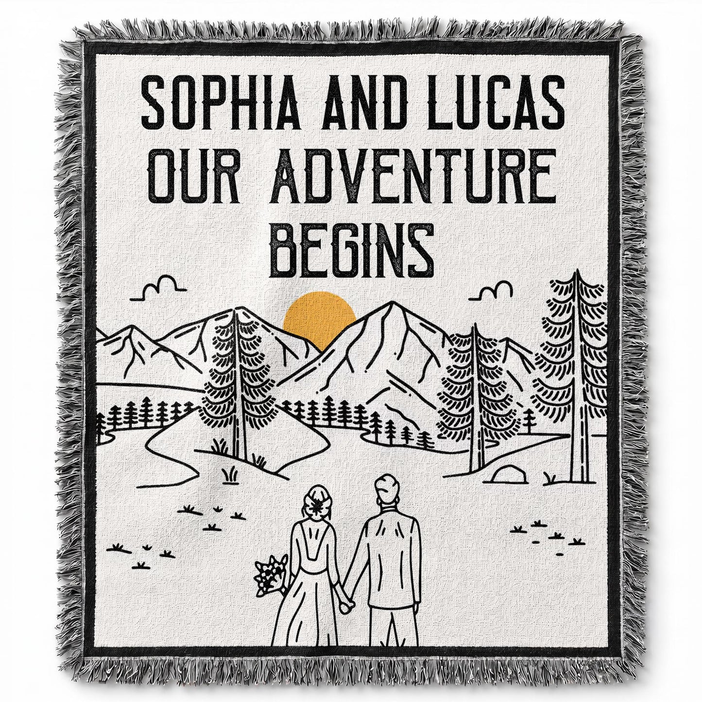 Our Adventure Begins Mountain Landscape Couple - Personalized Woven Blanket - CPL1799_WOBLK