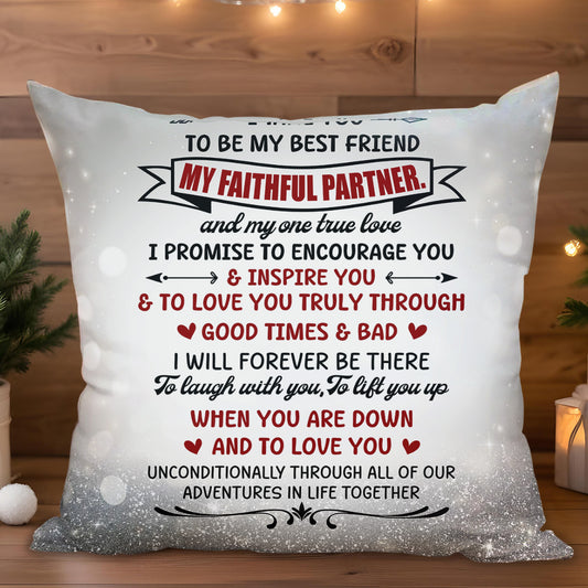 Coussin personnalisé « Partenaire fidèle » avec motif enneigé - Coussin personnalisé, insert inclus - CPL186_PLW