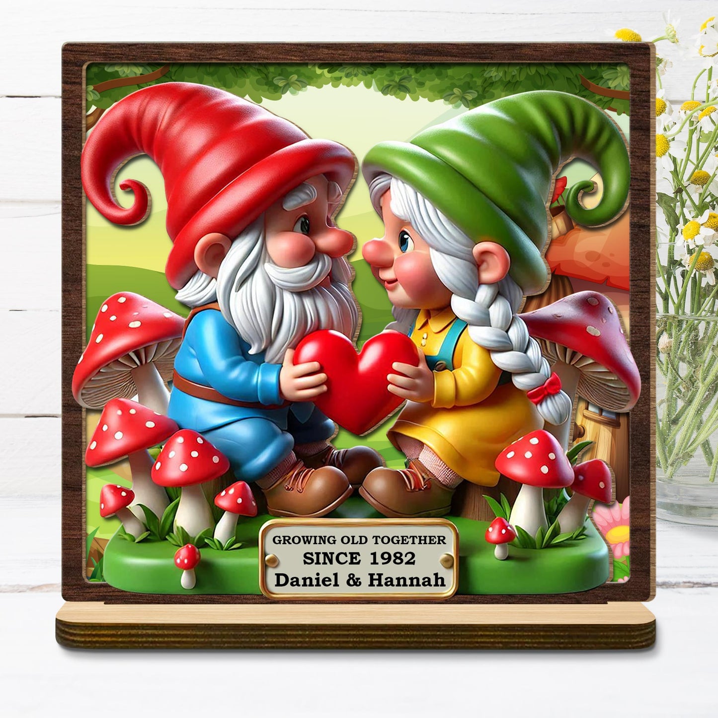 Growing Old Together Since Customized Year With Heart And Gnomes