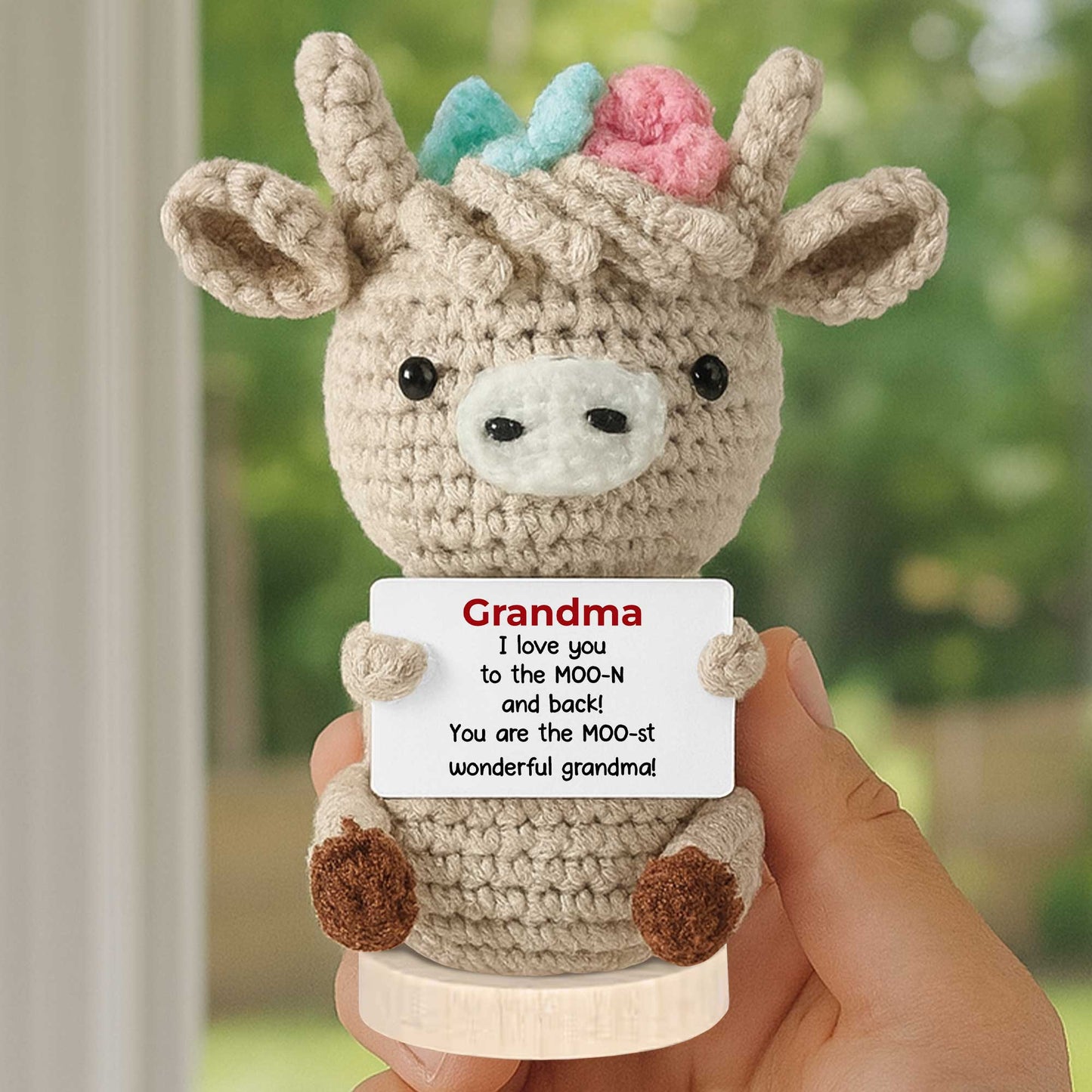 To The Moon And Back, Crochet Turtle And Flower Design - Crochet Doll With Custom Card - GRM012_CDOLL