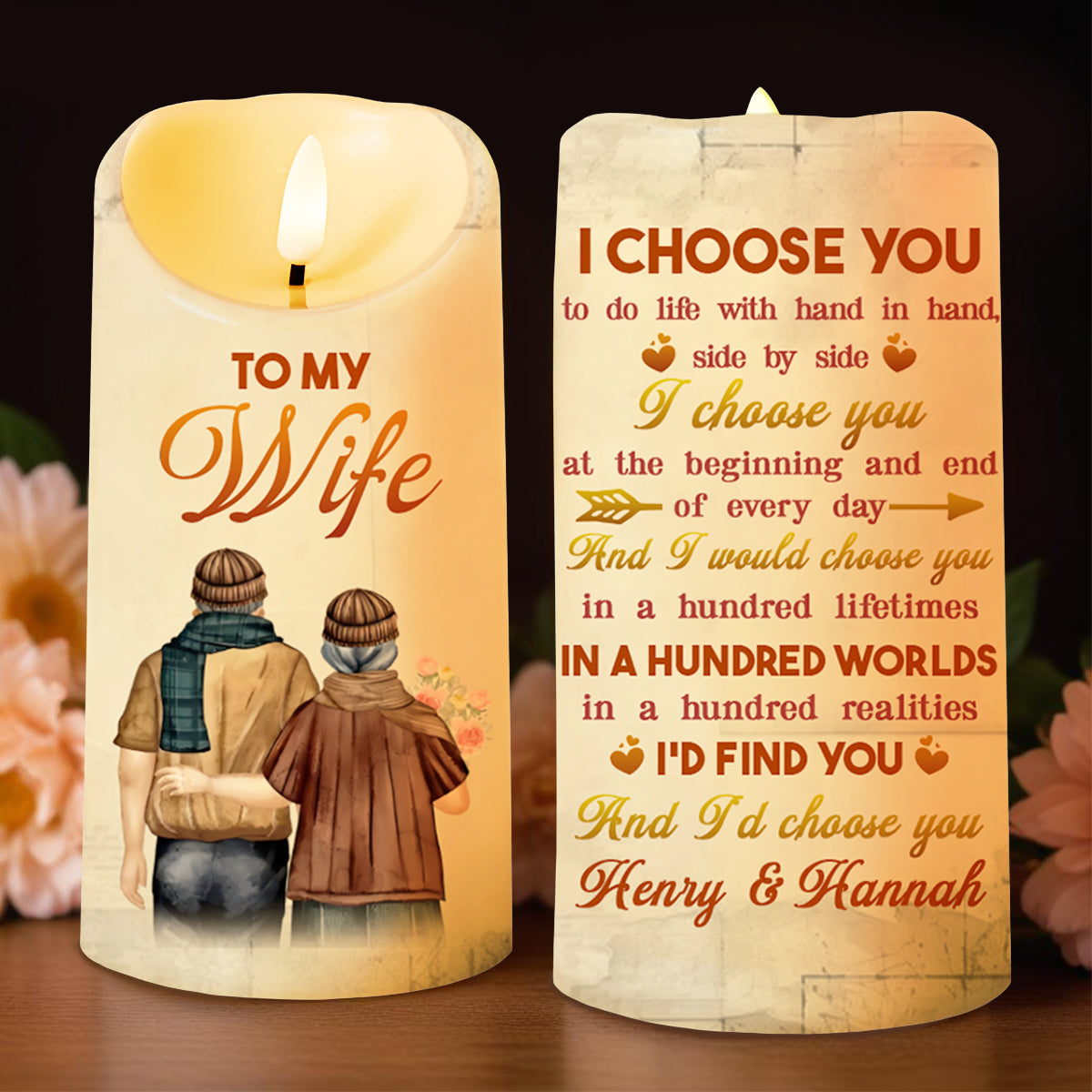 I Choose You Couple Embrace With Flowers Design