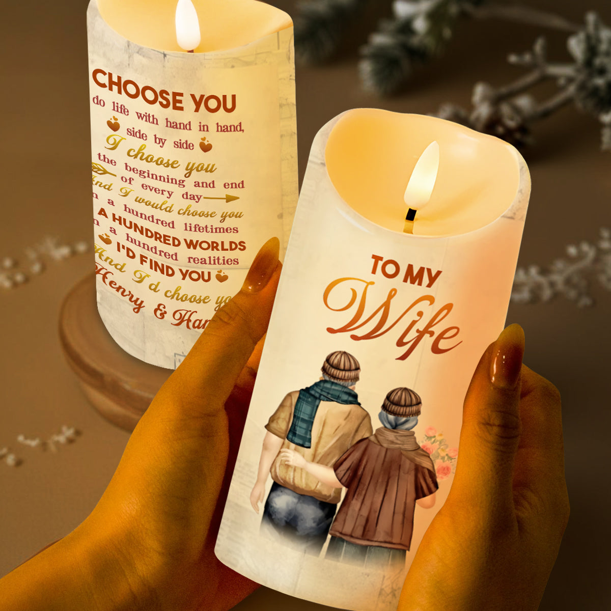 I Choose You Couple Embrace With Flowers Design