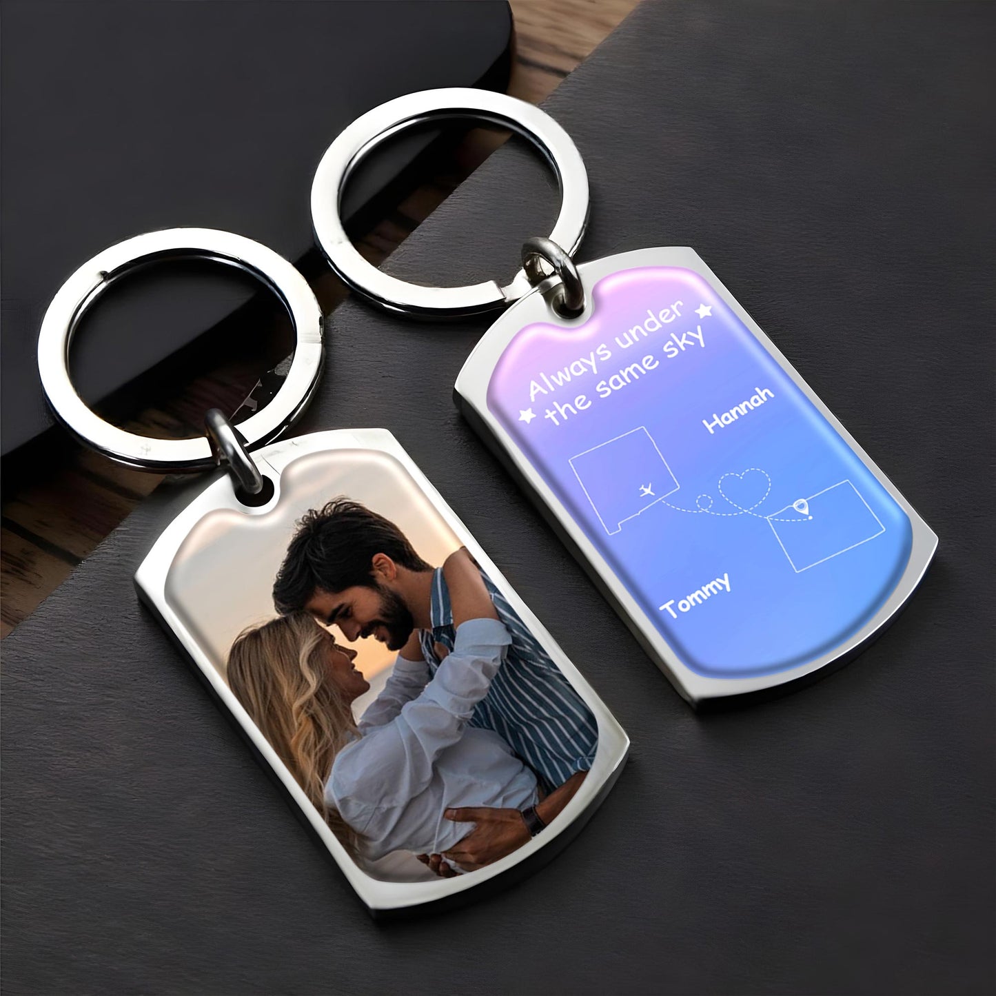 Always Under The Same Sky Connecting States - Personalized Custom Keychain - CPL207_KCH