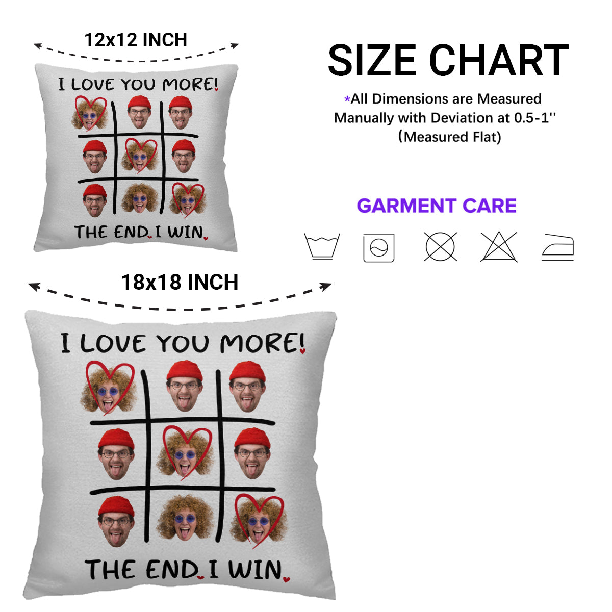 I Love You More The End I Win Tic-Tac-Toe Hearts Pillow