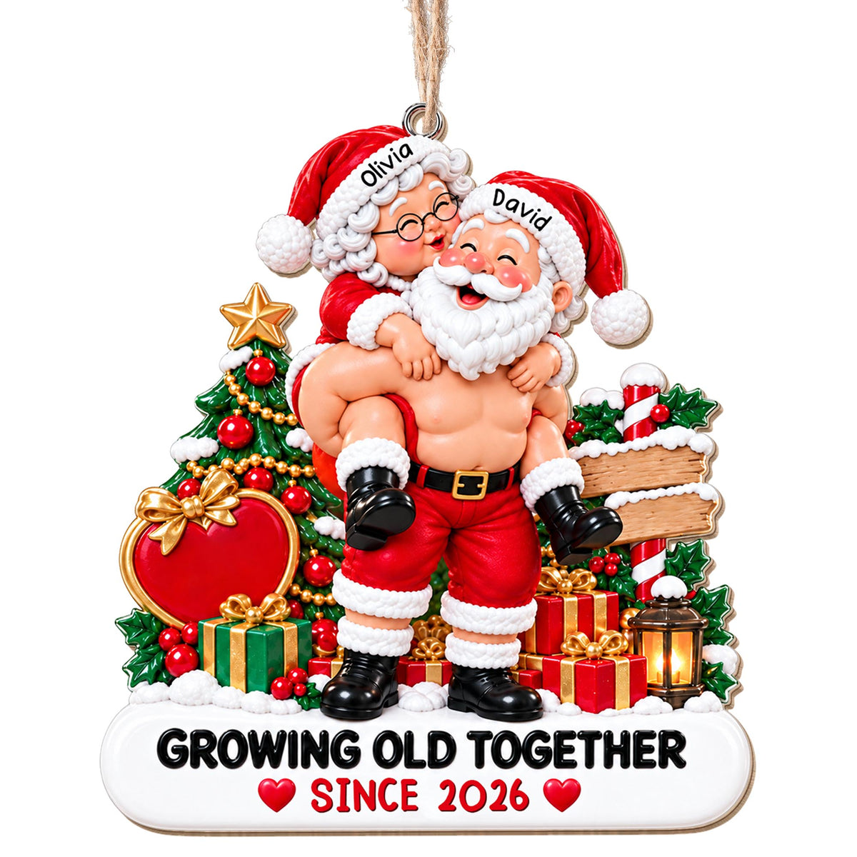 Growing Old Together Since Santa And Mrs Claus Couple - Personalized Custom Wood Ornament, Custom Shaped - CPL2169_WDO