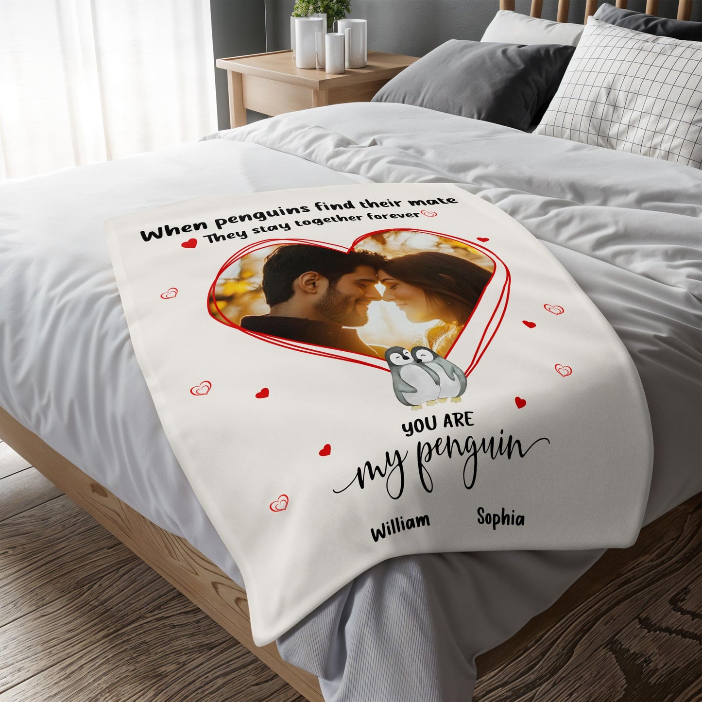 Penguin Couple Forever Love Throw Blanket
