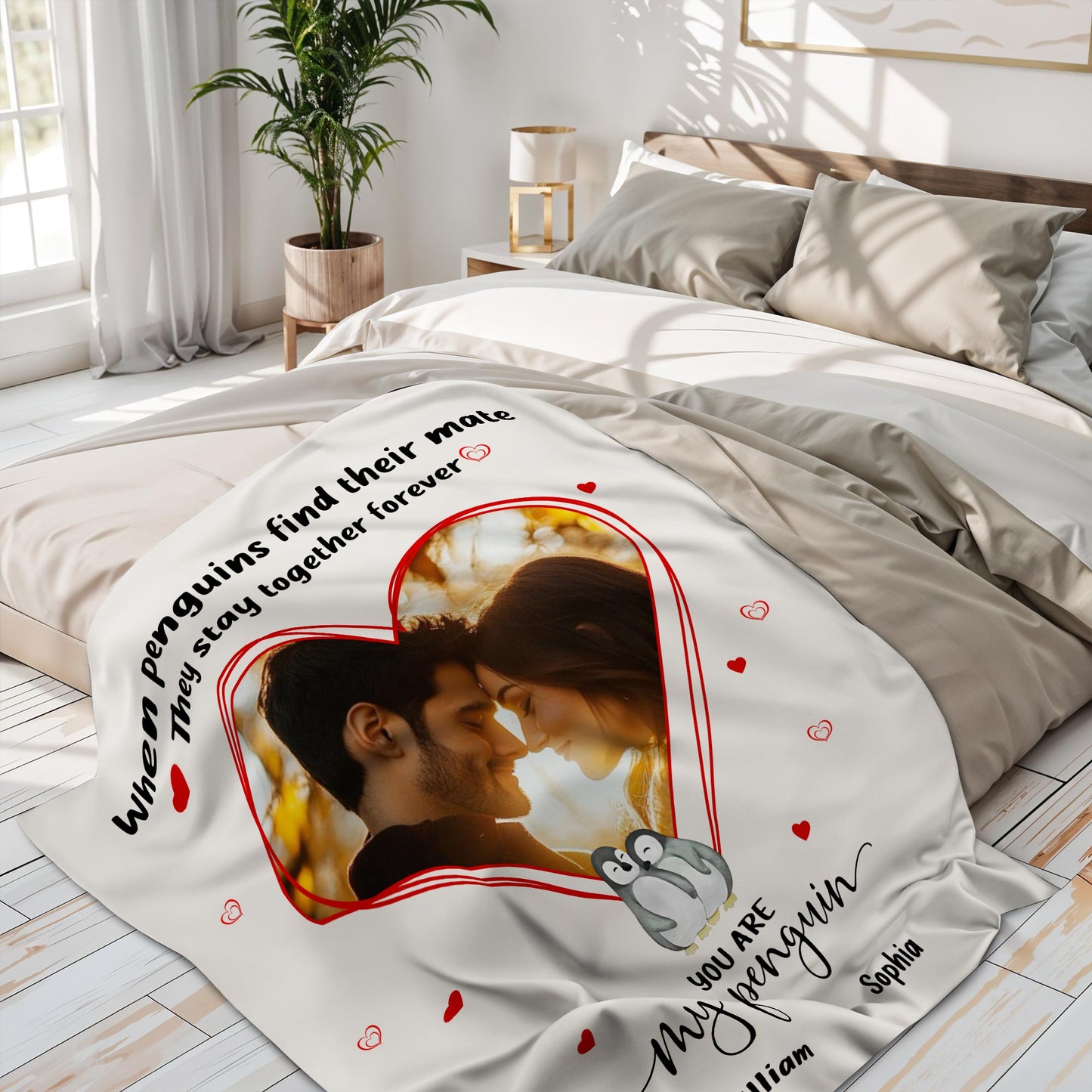 Penguin Couple Forever Love Throw Blanket