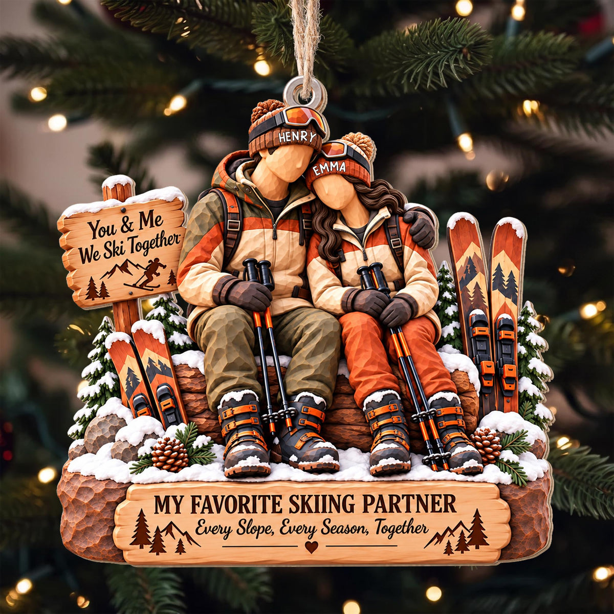 You And Me We Ski Together My Favorite Skiing Partner Couple Ornament - Personalized Custom Wood Ornament, Custom Shaped - CPL2283_WDO