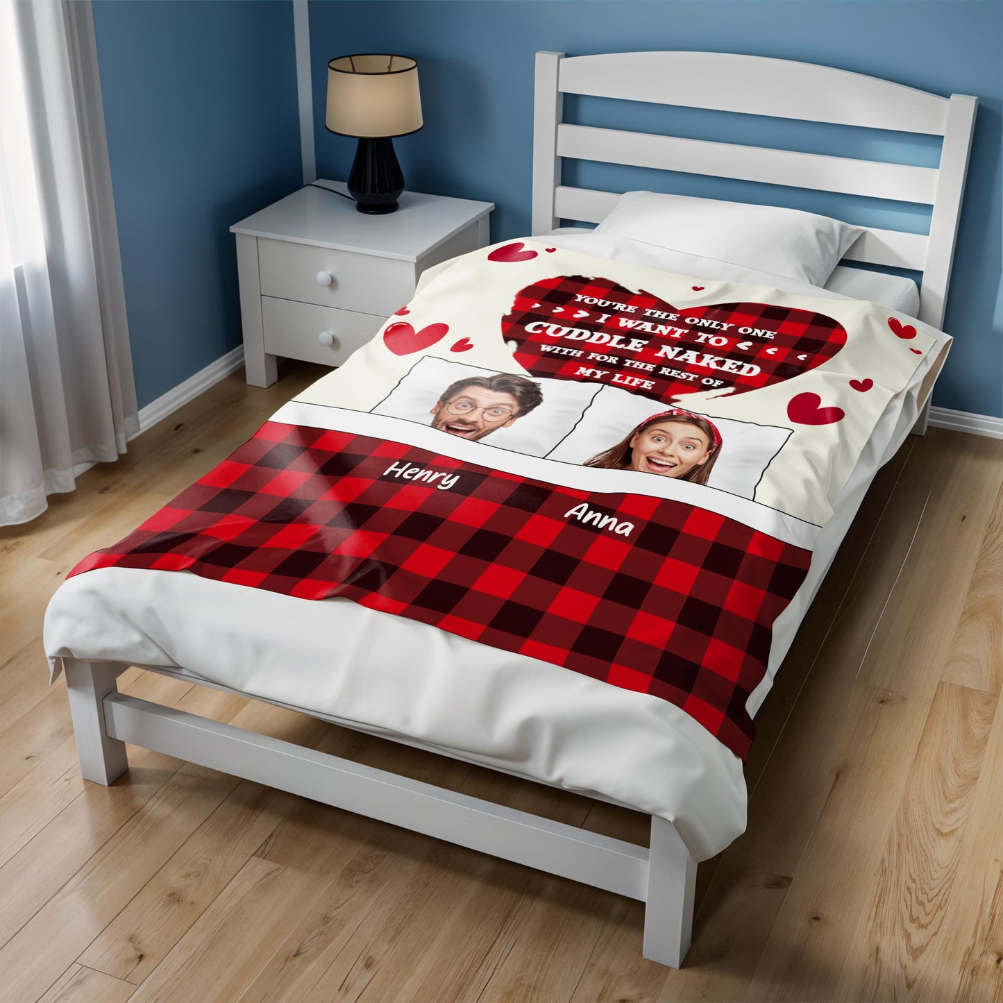 Cuddling Naked Forever Romantic Quote With Hearts And Plaid Design